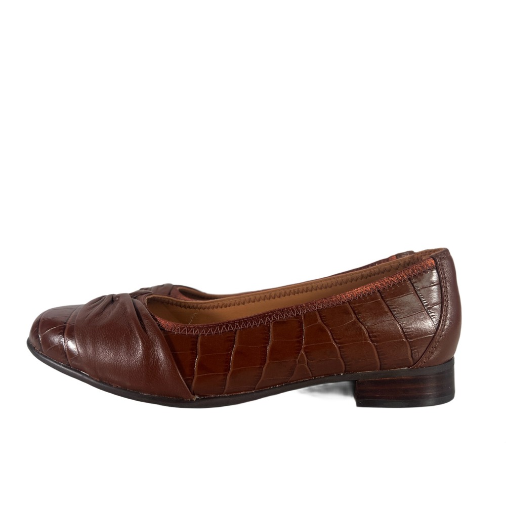 Clarks Unstructured Un Blush Wish Brown Crocodile Leather Flats Loafers‎ Size 7